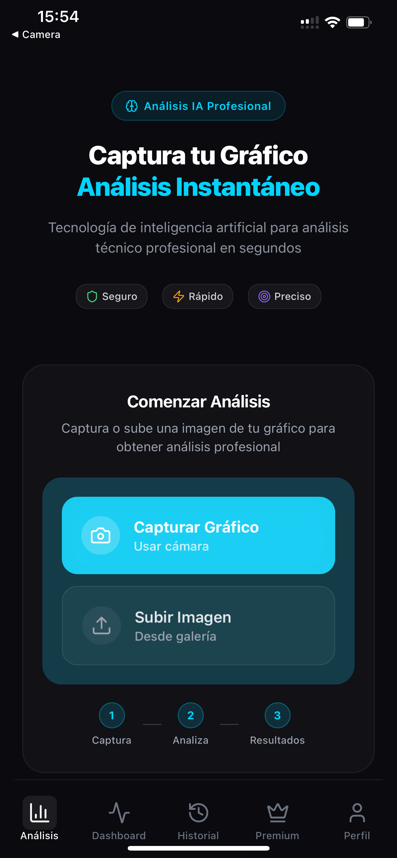Trading Ai - Subir gráfico desde cámara o galería